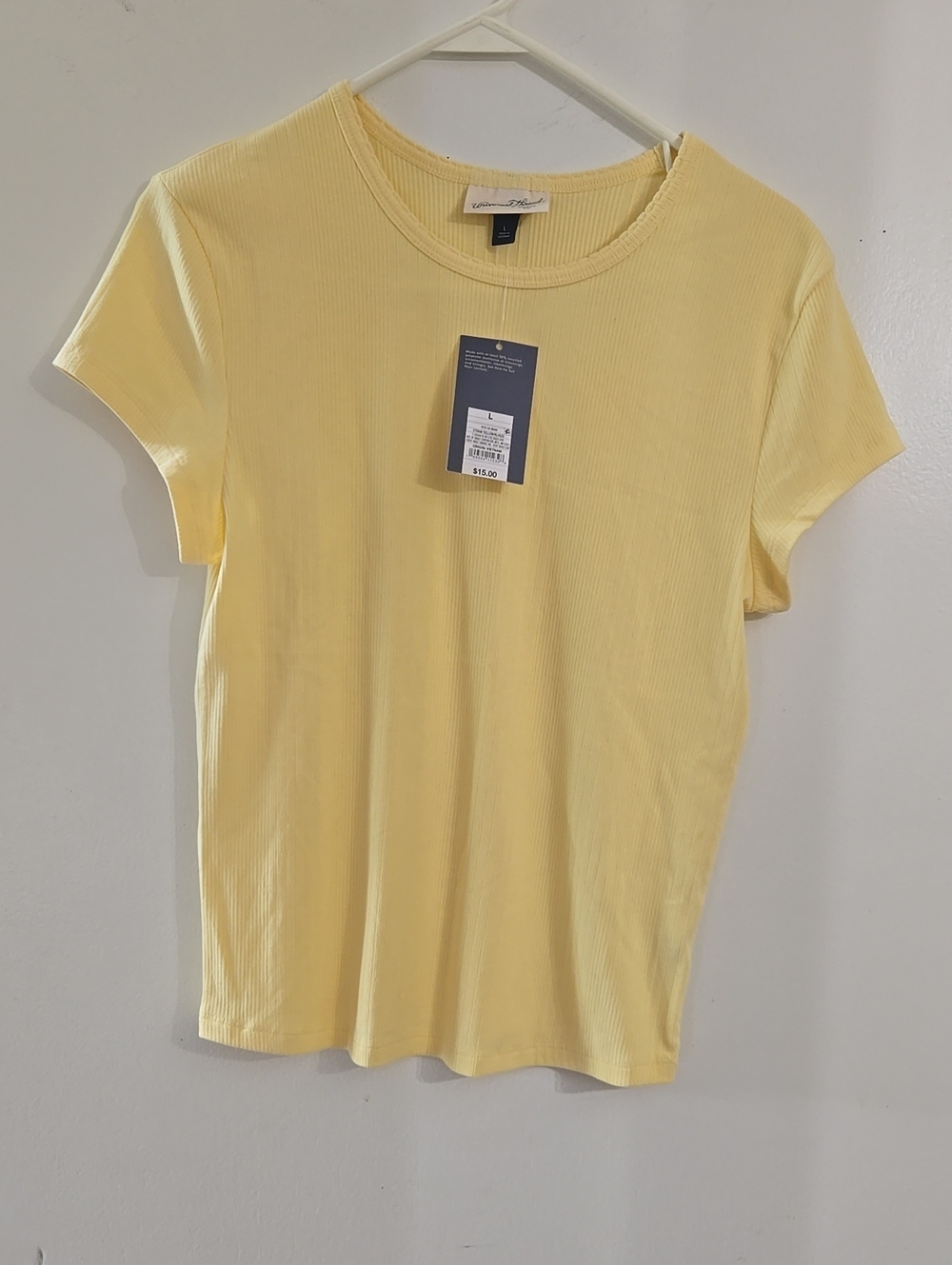 Pale Yellow Ribbed Short Sleeve Crewneck Tee